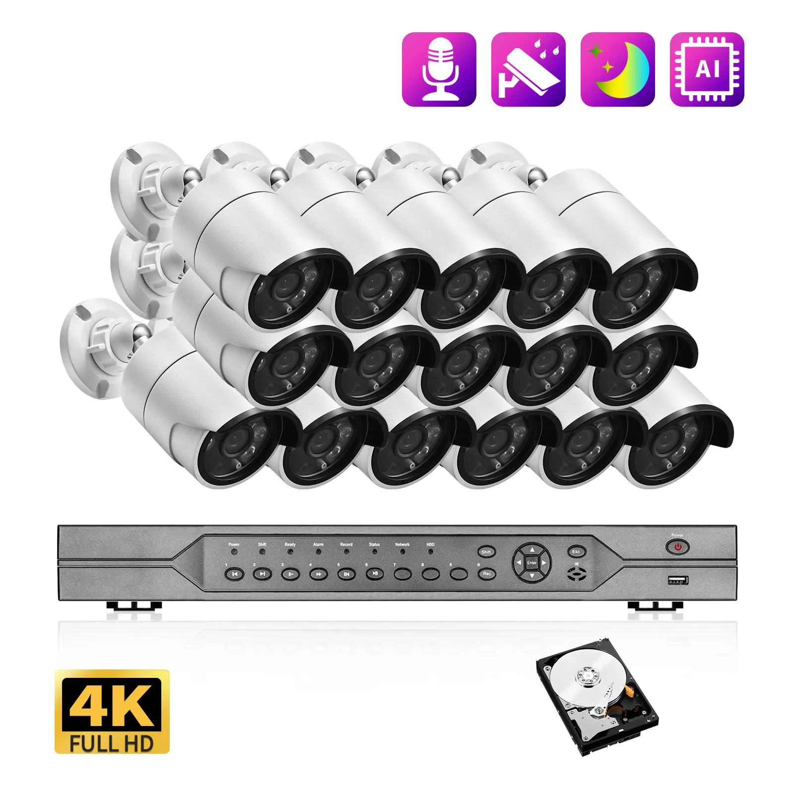 Gadinan 8MP 16CH CCTV Security Cameras System Home H.265+ Video Surveillance Kit Dual Light Source IP Camer Outdoor POE NVR Set