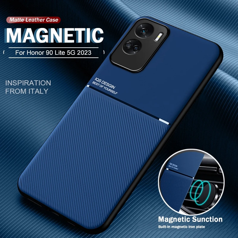 Honer 90Lite 5G Case Luxury Leather Soft Silicone Frame Back Cover For Honor 90 Lite Light 5G Magnetic Holder Shockproof Coque