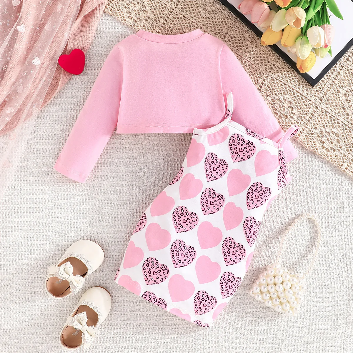 2024 New Winter Children Sets Long Sleeve O Neck T-shirt Print Heart Dress 2 Pcs Roupa Infantil Menina Clothes Sets 0-2T