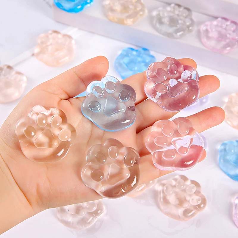 10PCS Kawaii Cat Paws Sticky Squeeze Toys Soft Realistic Jelly Glitter Cat Paws Transparent Squeeze Toys Kids Adult Gifts