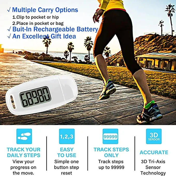 Accurate Fitness Tracker USB Charge Walking 3D Pedometer with Clip and Lanyard for Step Fitness Camping Hiking Sports