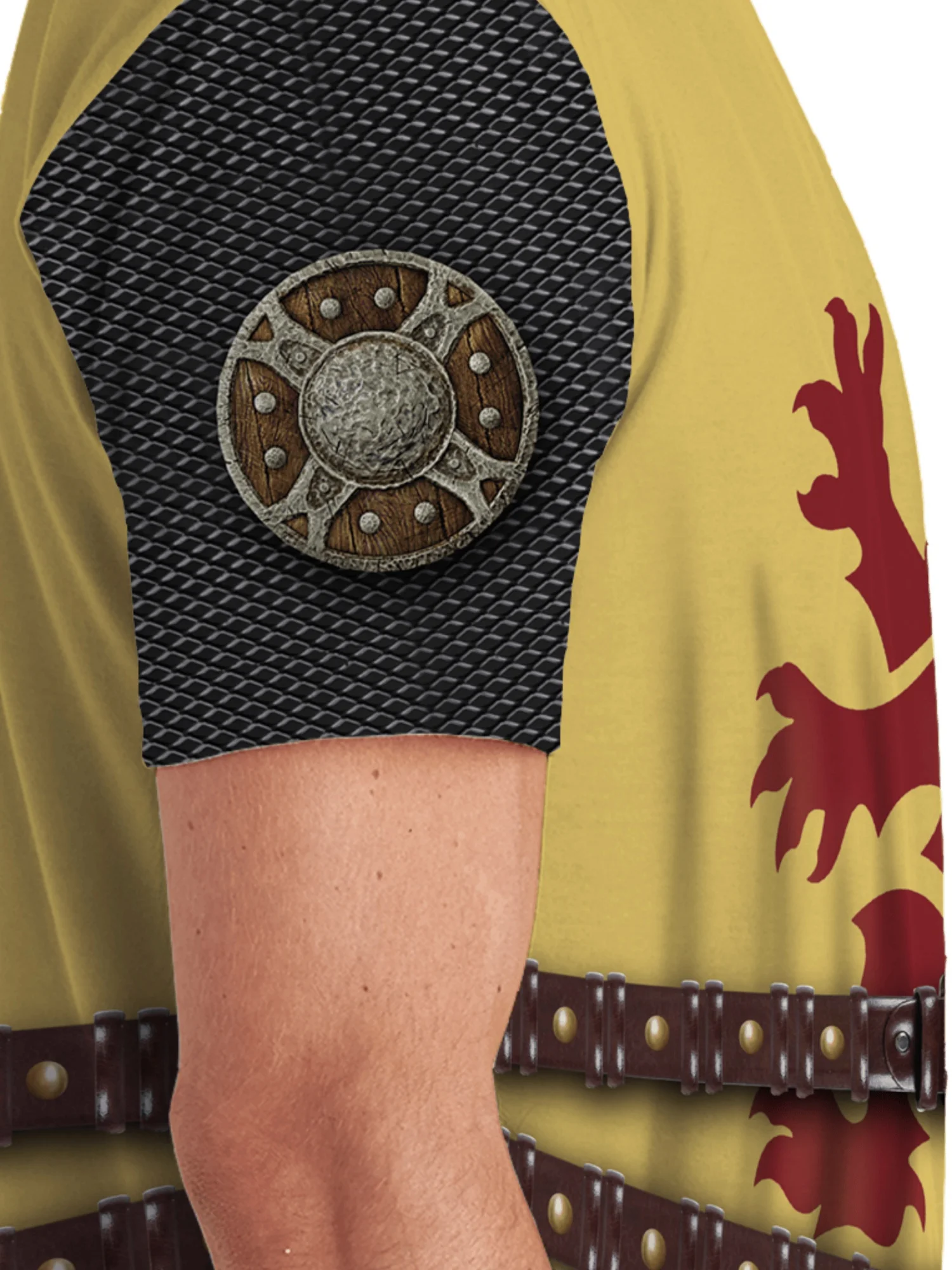 Men'S Stylish Lion Shield Knight Armor 3D Print T-Shirt - Breathable Polyester, Anti-Wrinkle, Short Sleeve