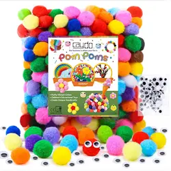 200 Pcs 2cm Pompoms Multicolor Valentine Day Arts and Pom Poms Balls And 100 Pcs wiggle Eyes for DIY Creative Crafts Decorations
