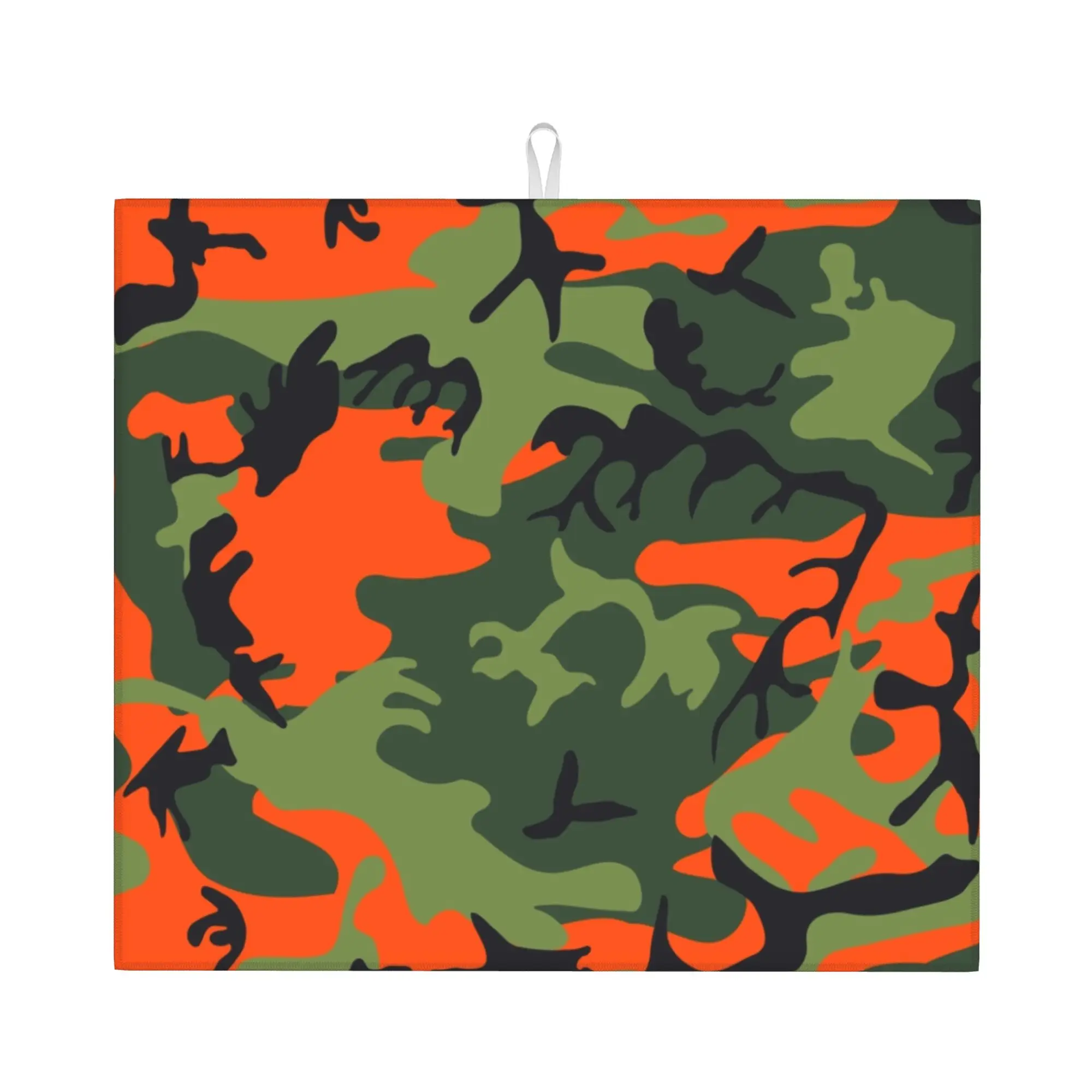 Hunter Orange Camo Camouflage Hunting Non‑Slip Waterproof Absorbent Barware Tableware Oil Proof Reusable Drying Mat For Kitchen