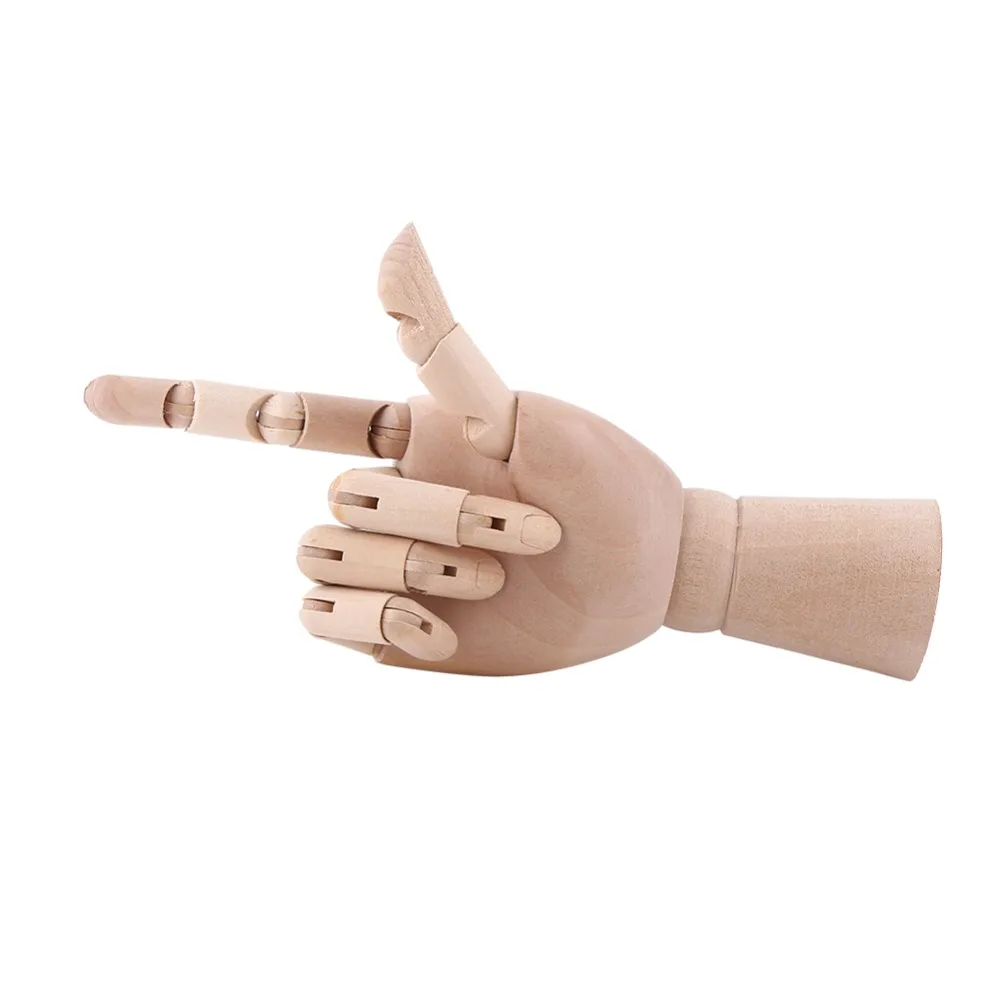 1pcs Wood Tone Wooden Hand Model Adjustable Joint Flexible Movable Fingers Mannequin Hand Right Hand Sketch Drawing