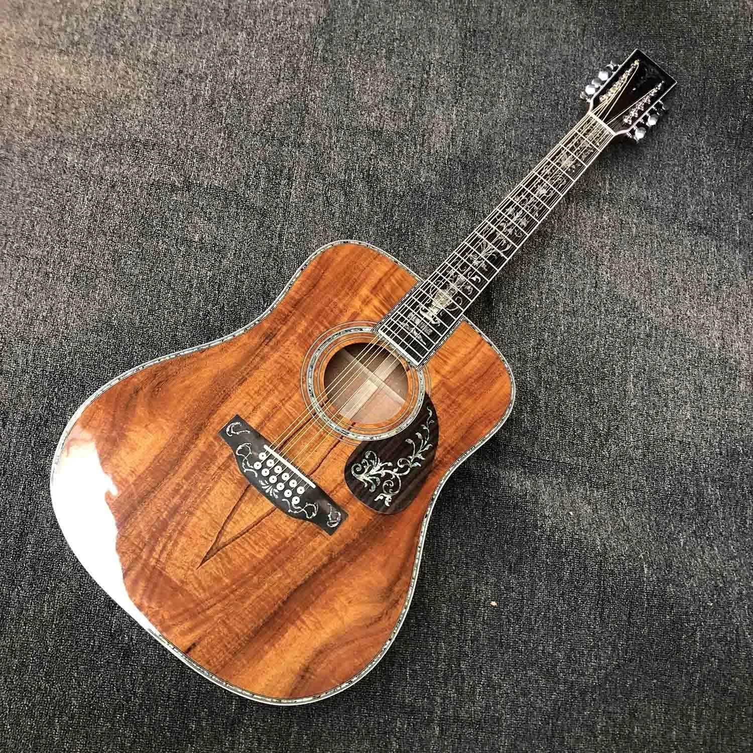 

Custom Grand D Body 45KAA Solid KOA Wood Top With Abalone Inlay 12 Strings Acoustic Guitar