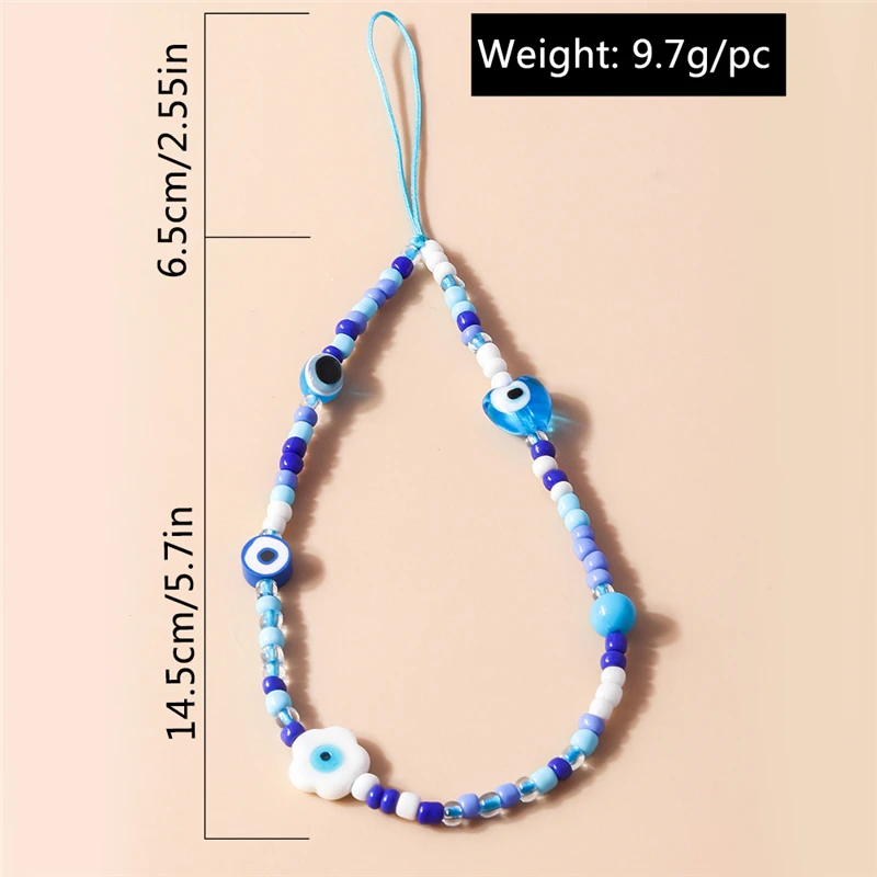 INS Blue Eyes Perlen-Handyband, niedliche Charm-Kette, Blumen-Handy-Lanyard, Schlüsselanhänger, Frau, Mädchen, Taschenanhänger für iPhone-Hülle – Detail 2