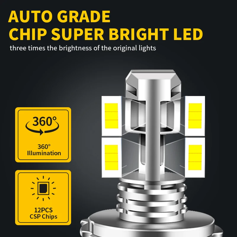 2PCS H4 9003 Motorcycle LED Headlight Bulbs High & Low Beam H4 12000lm 6000K For Honda VTX1800C VTX1800R/S/T 2002-2008