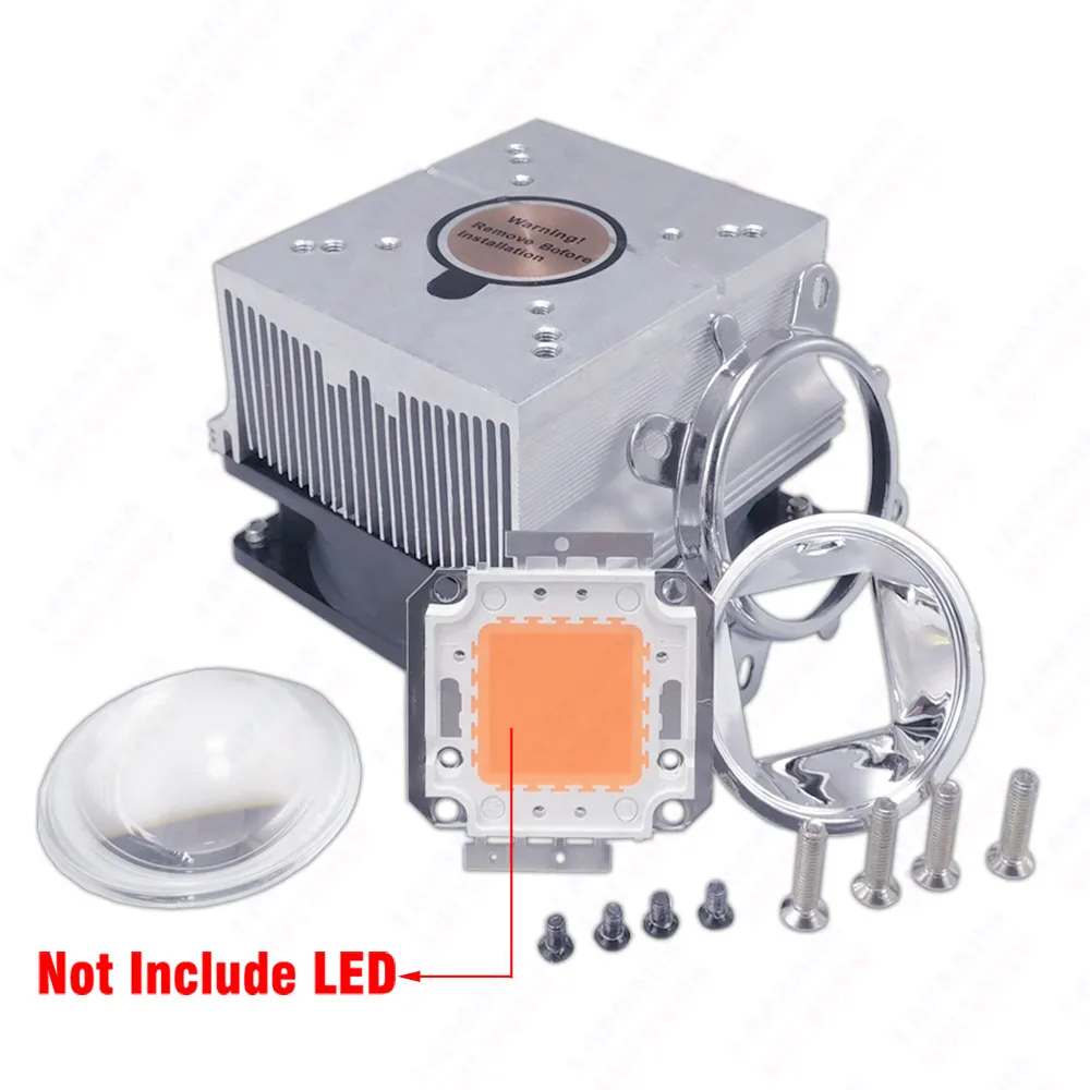 LED Heatsink Cooling Radiator + 60 90 120 Degrees Lenes + Reflector + Bracket + 12V 110V 220V Fans For 20W 30W 50W 100W Chip COB