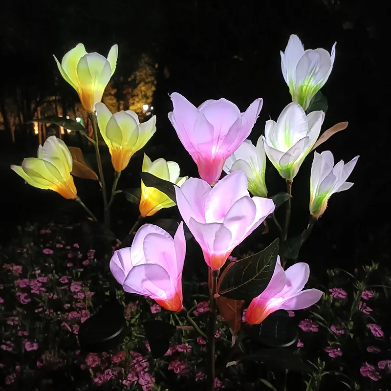 Solar Outdoor Courtyard Home Waterproof Villa Garden Decoration 42LED Lawn Light Ground Plug In Light Simulation Magnolia Flower