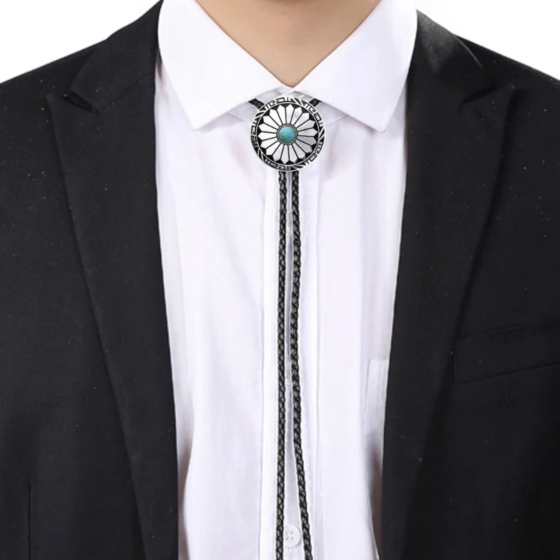 4pcs Western Cowboy Bolo Necktie with Head&Star Buckle Vintage Tie for Men