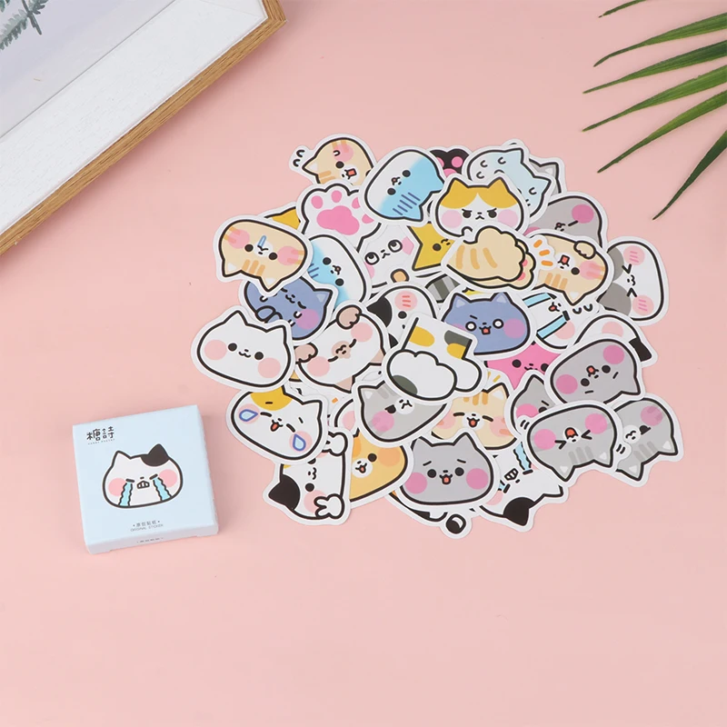 45 buah DIY buku harian dekorasi Scrapbooking lucu kucing stiker vinil hewan kucing stiker untuk botol Laptop komputer ponsel