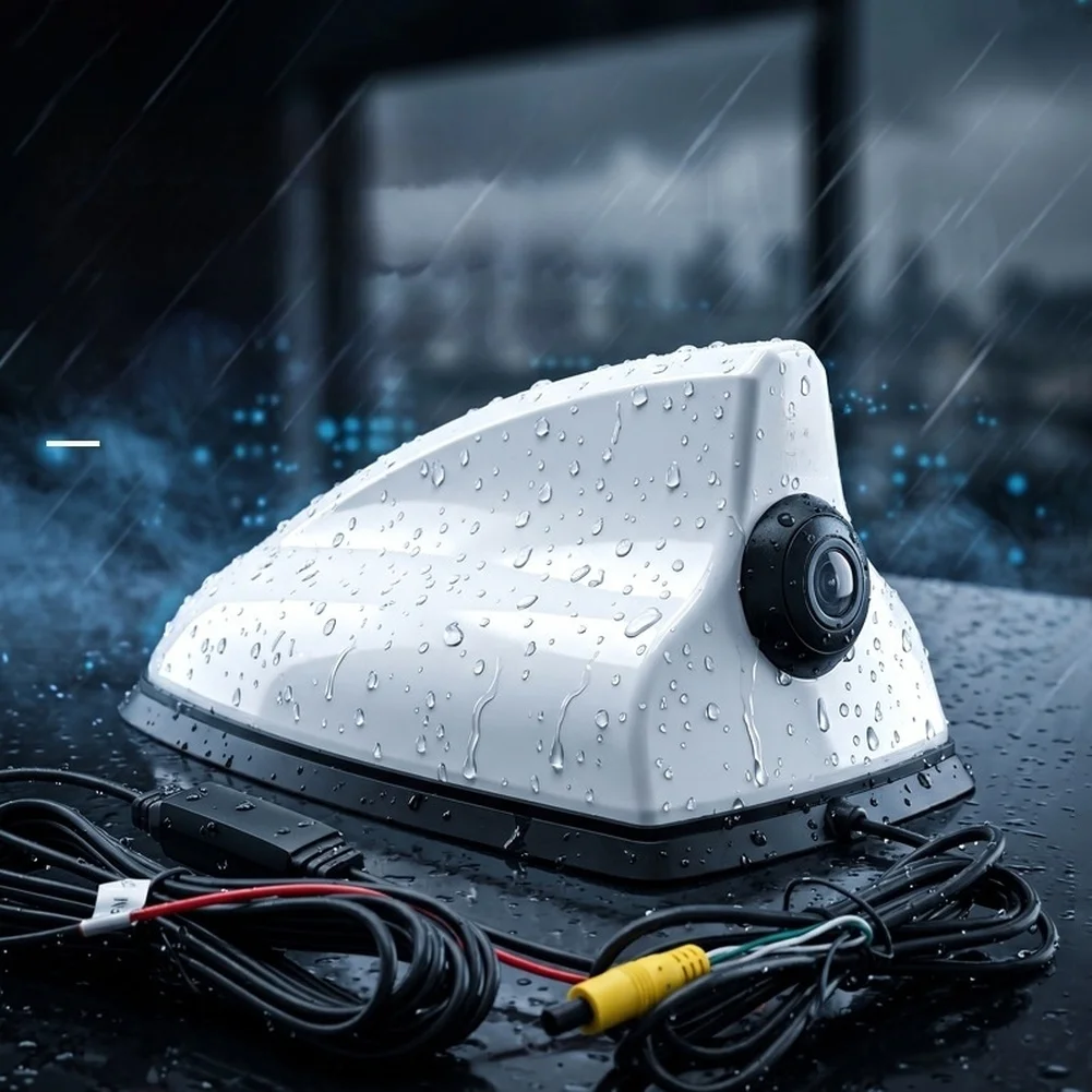 1pc White Shark Fin Blind Spot Camera HD IP67 Waterproof Wide Angle For Car Truck SUV Safety Monitoring System Accessory