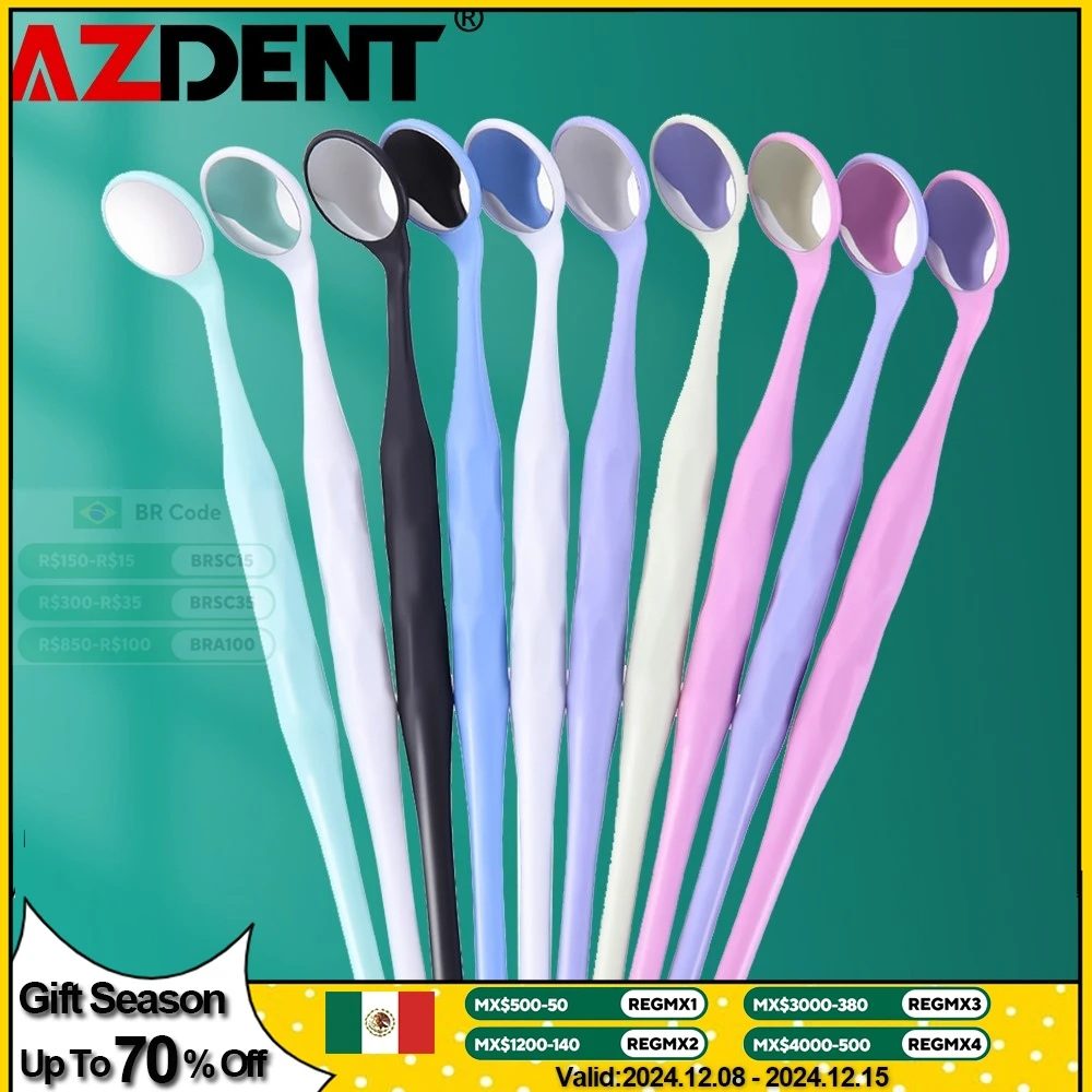 10 unids/caja con colores aleatorios espejos bucales dentales de un solo/doble cara con mango