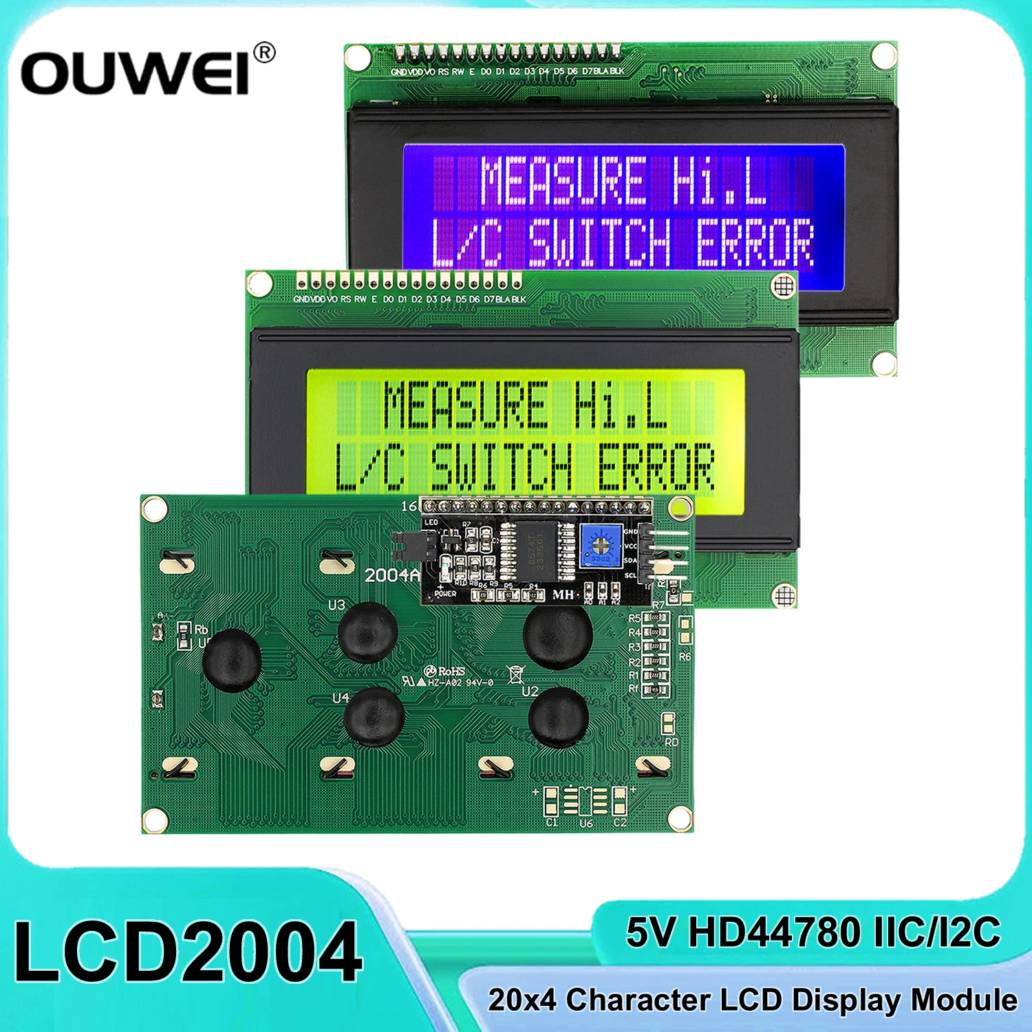 LCD2004 + I2C moduł wyświetlacza LCD 20x4 znakowy LCD 2004A HD44780 IIC/I2C szeregowy adapter interfejsu niebieski/zielony ekran dla Arduino