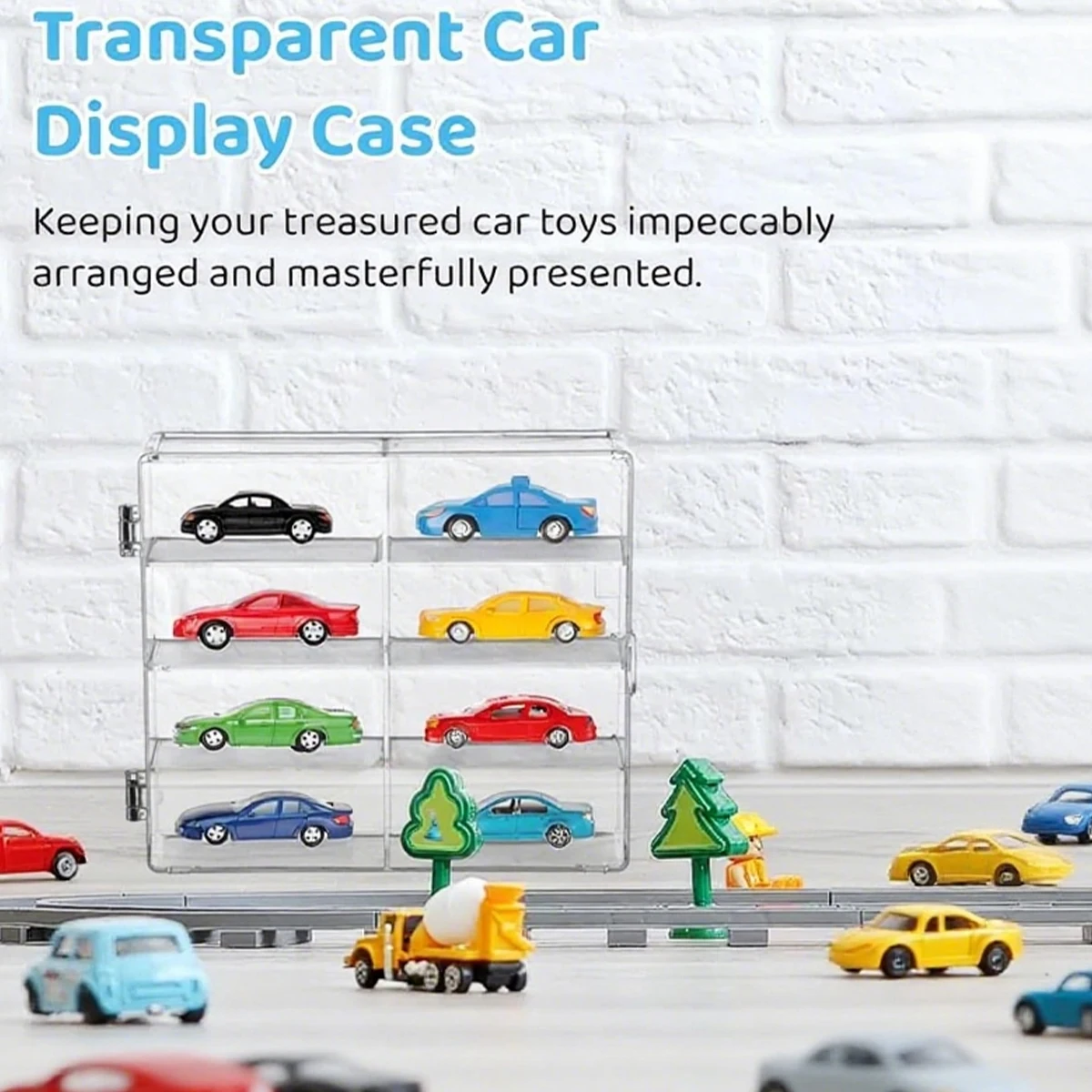 1pc suporte de exibição de carro de brinquedo de rodas quentes, caixa transparente compartimentalizada para armazenamento de modelo de carro pequeno