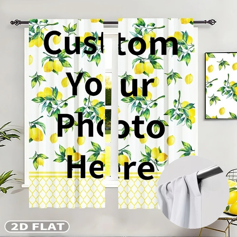 2D FLAT 2pcs Custom Print Semi-transparent Curtains with Your Own Image/ Logo/ Design, Perfect for Balcony, Bedroom, Study