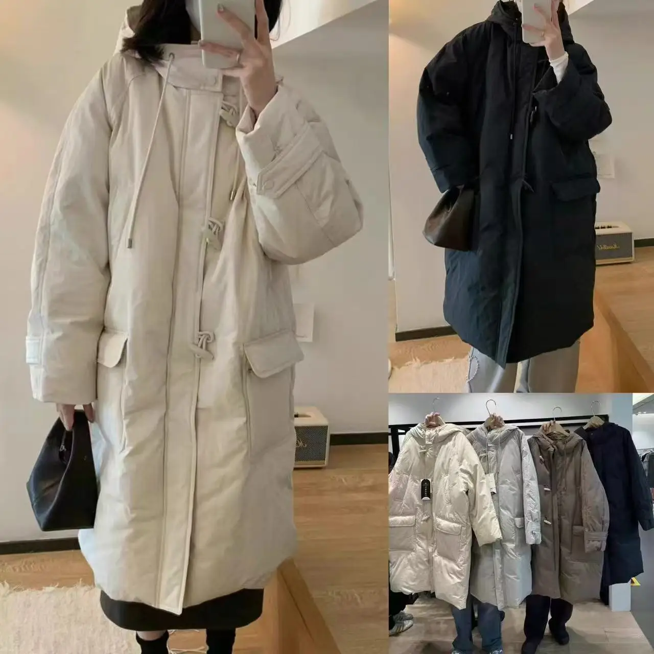 الدفء خفيفة الوزن بروني مقنعين أسفل Jaet فضفاضة تناسب زر تصميم عارضة Sle منتصف طول معطف للنساء الذين تتراوح أعمارهم بين