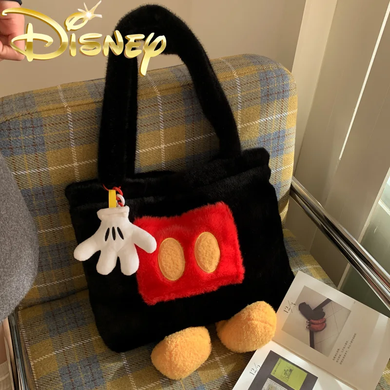 ديزني ميكي ماوس حقيبة يد نسائية جديدة قطيفة كارتون موضة المرأة حقيبة كتف قطيفة سعة كبيرة حقيبة نسائية عادية