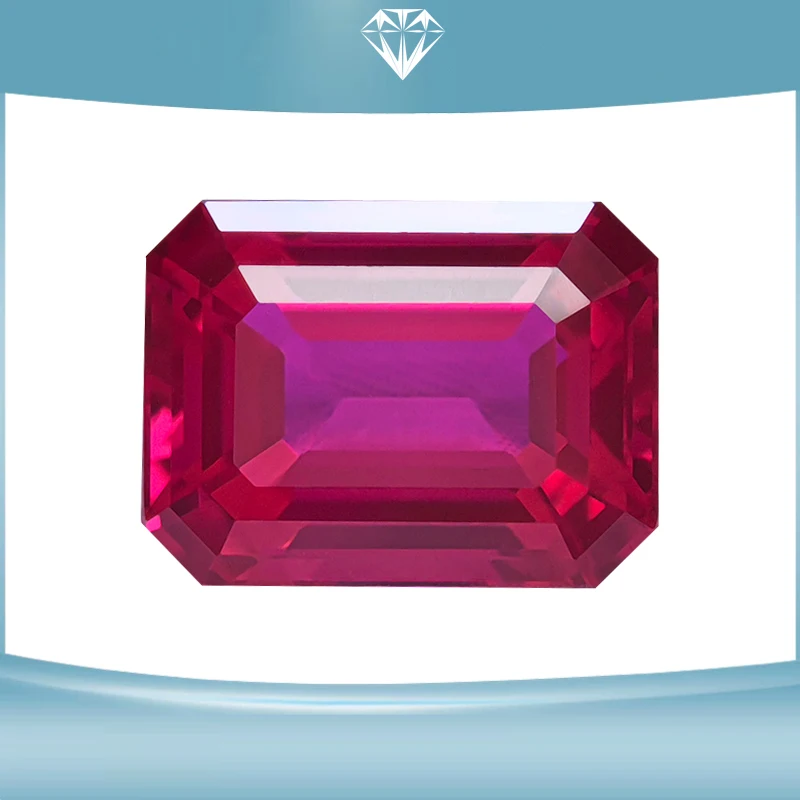 Lab tumbuh Ruby Rubellite warna Emerald Cut Charm manik-manik untuk Diy perhiasan membuat liontin cincin bahan dengan AGL sertifikat