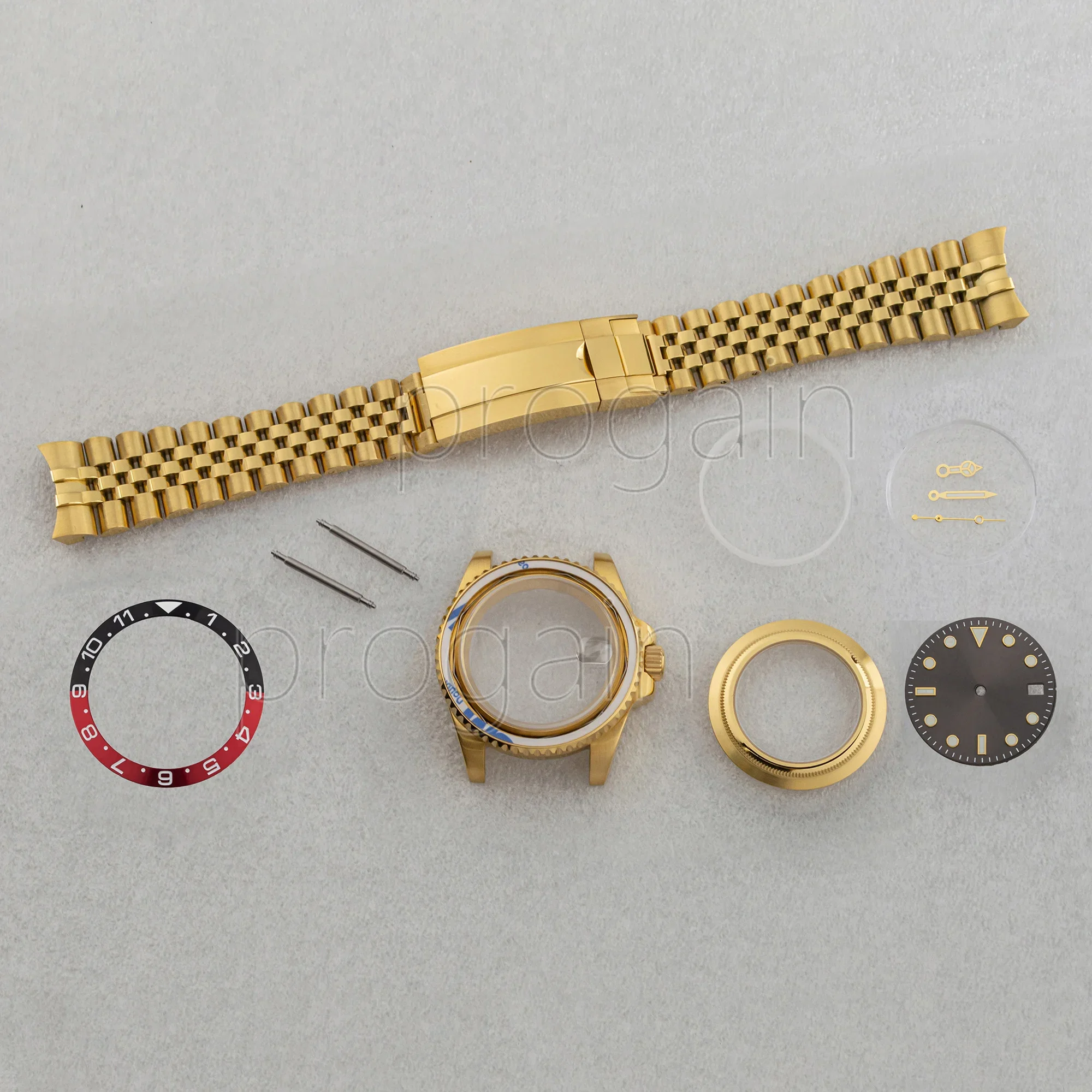 golden Stainless Steel case/Strap Sapphire Glass transparent back SUB GMT Ceramic Bezel for Mechanical NH34 NH36 Movement