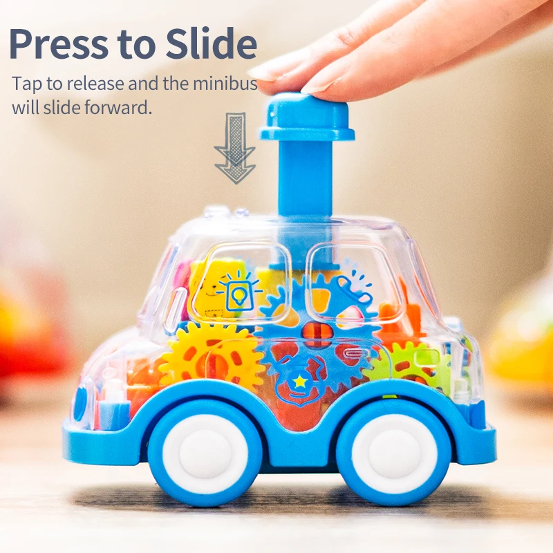 Children\'s Cartoon Press Gear Car Toy Lnertia Pull-back Transparent Car Baby Puzzle Sliding Toy Child Boy Girl 1-3 Year Old Gift