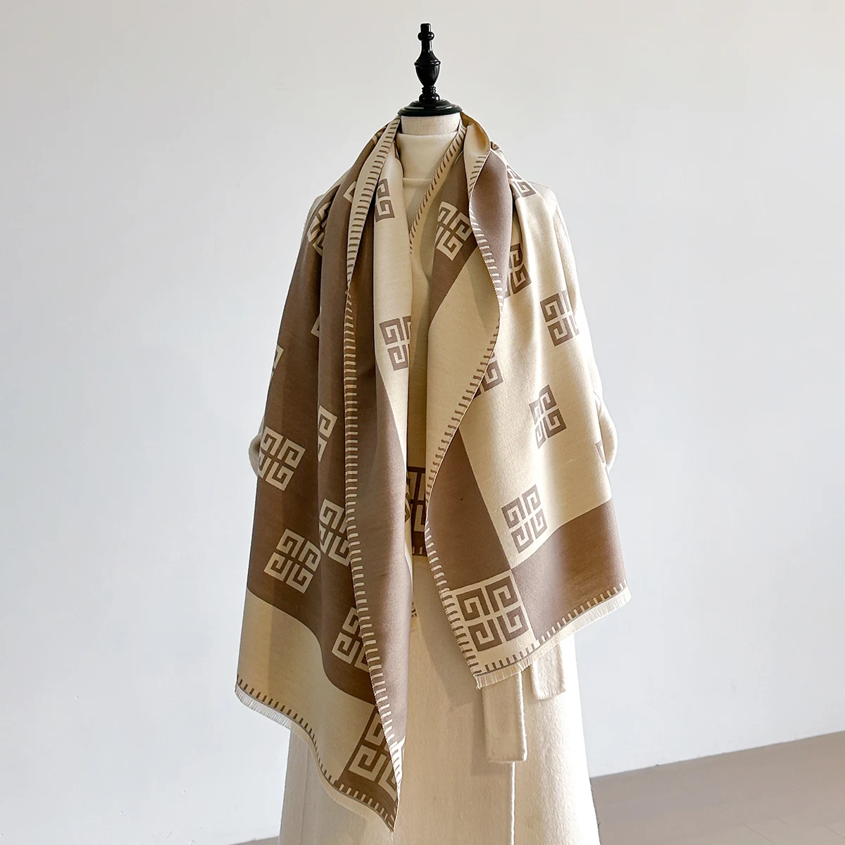 2025 أحدث تصميم الشتاء الوجهين الجاكار أوشحة كشميرية عالية الجودة المرأة رشاقته التفاف شال السيدات الصوف الباشمينا وشاح #4