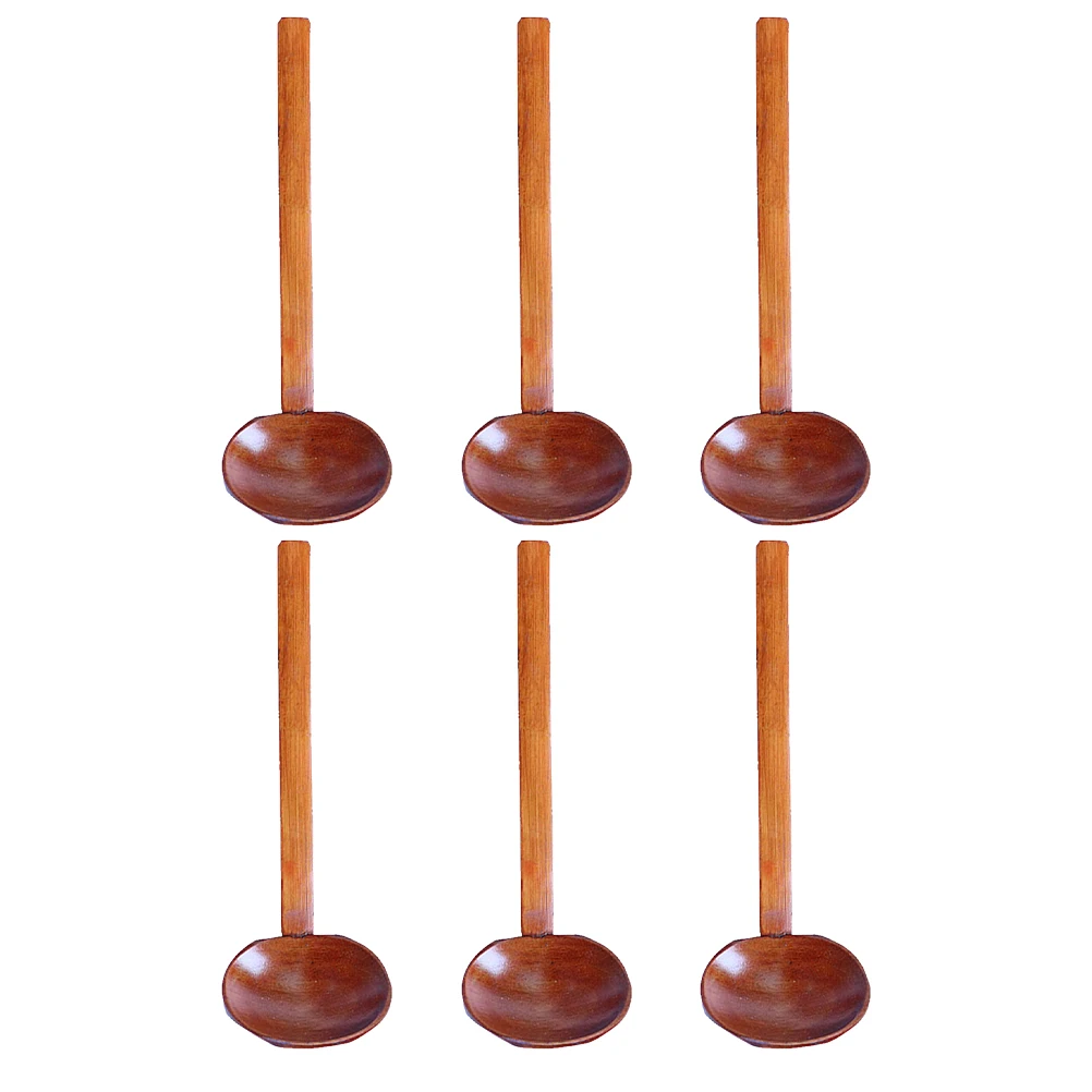 

6Pcs Long Handle Wood Soup Spoons Ladle Kitchen Utensils Stirring Serving Cooking Japanese Wood Spoon