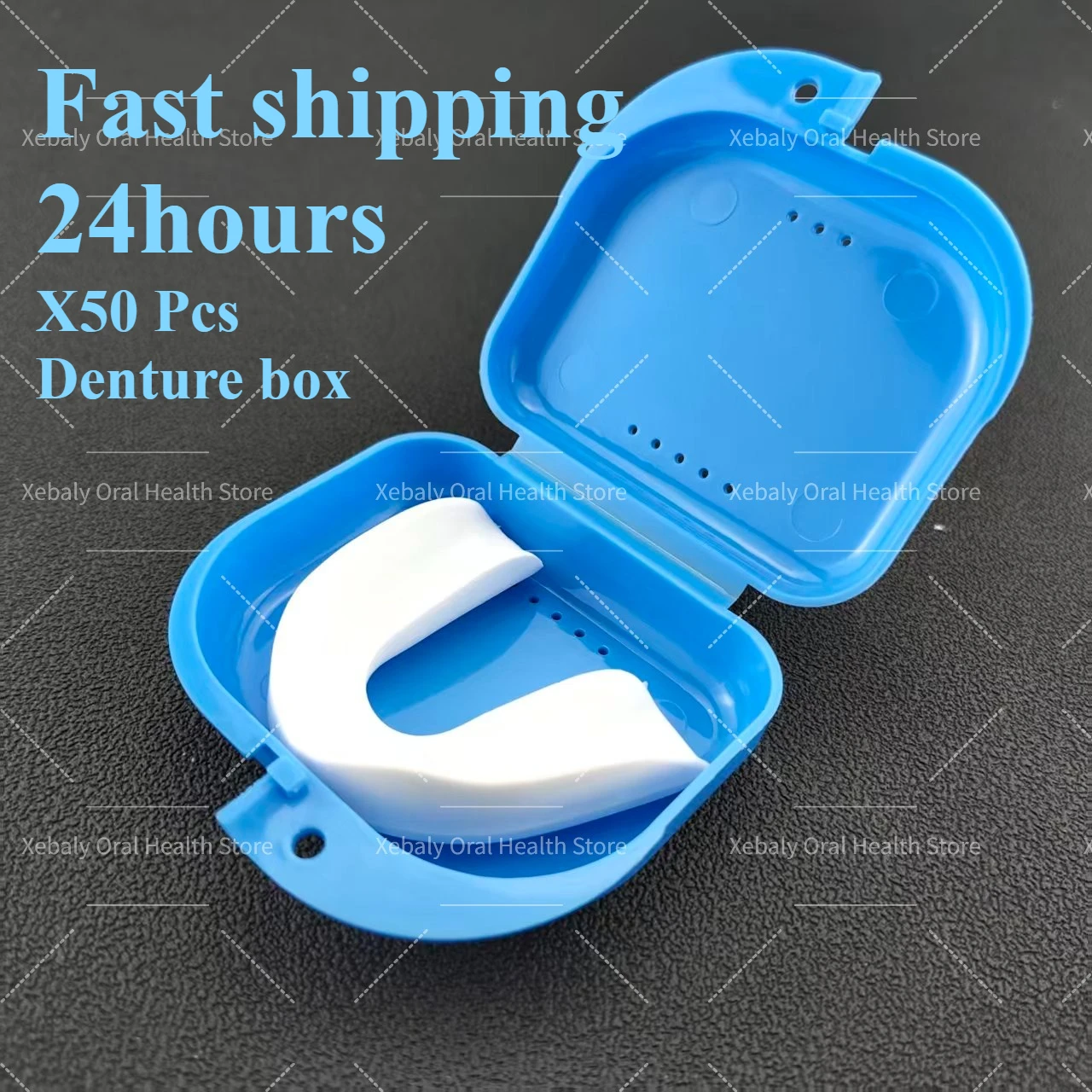 50Pcs Dental Orthodontic Retainer Box Denture Storage Container Mouth Guard Case with Vent Holes and Hinged Lid