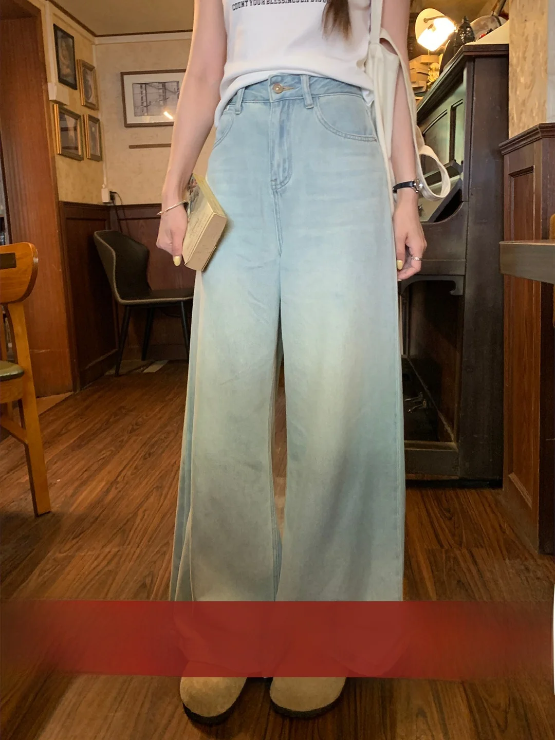 

High Waist Wide Leg Straight Cut Light Blue Denim Pants Korean Style Casual Versatile Simple Design Women's Summer Jeans