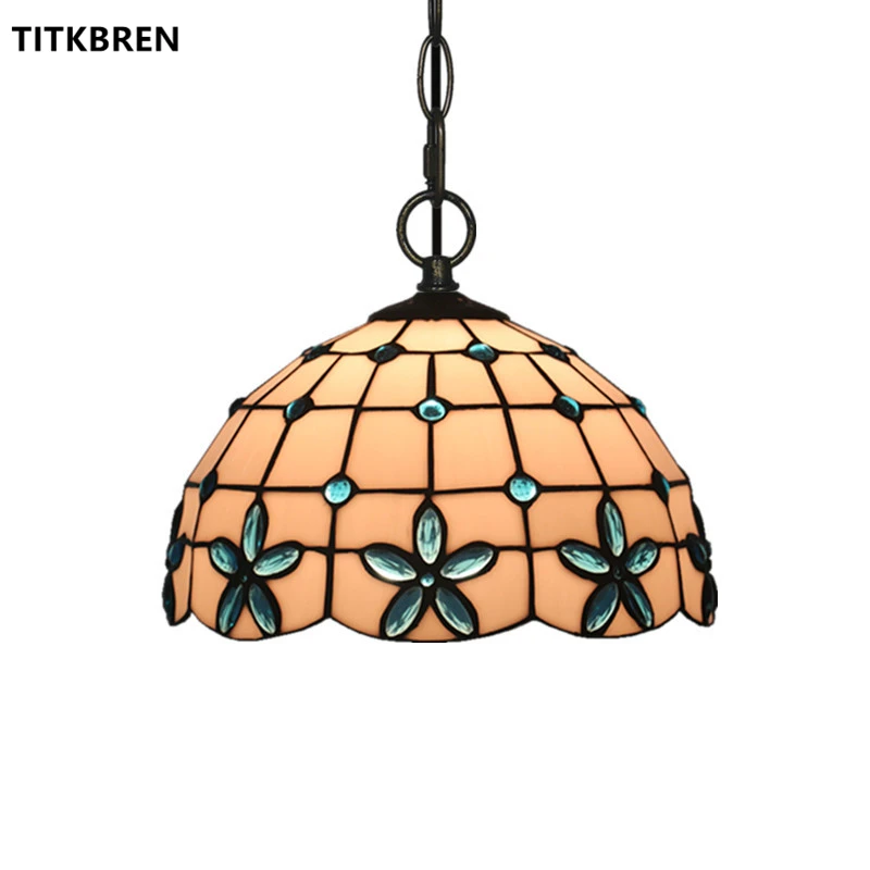Vintage Tiffany Pendant Lights Mediterranean Baroque Lilac Flower Stained Glass Hanging Lamp Indoor Kitchen Dining Room Fixtures