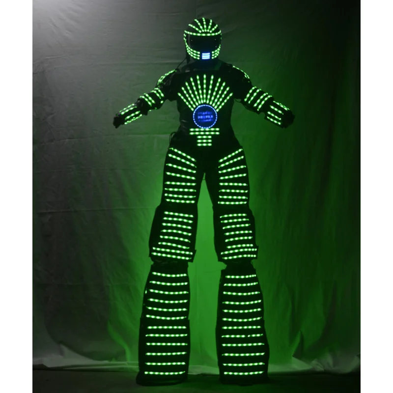 

LED Robot Costume Traje Stilts Walker LED Suit with Cosplay Helmet Luminescent Clothes for Ballroom Show Display Racks