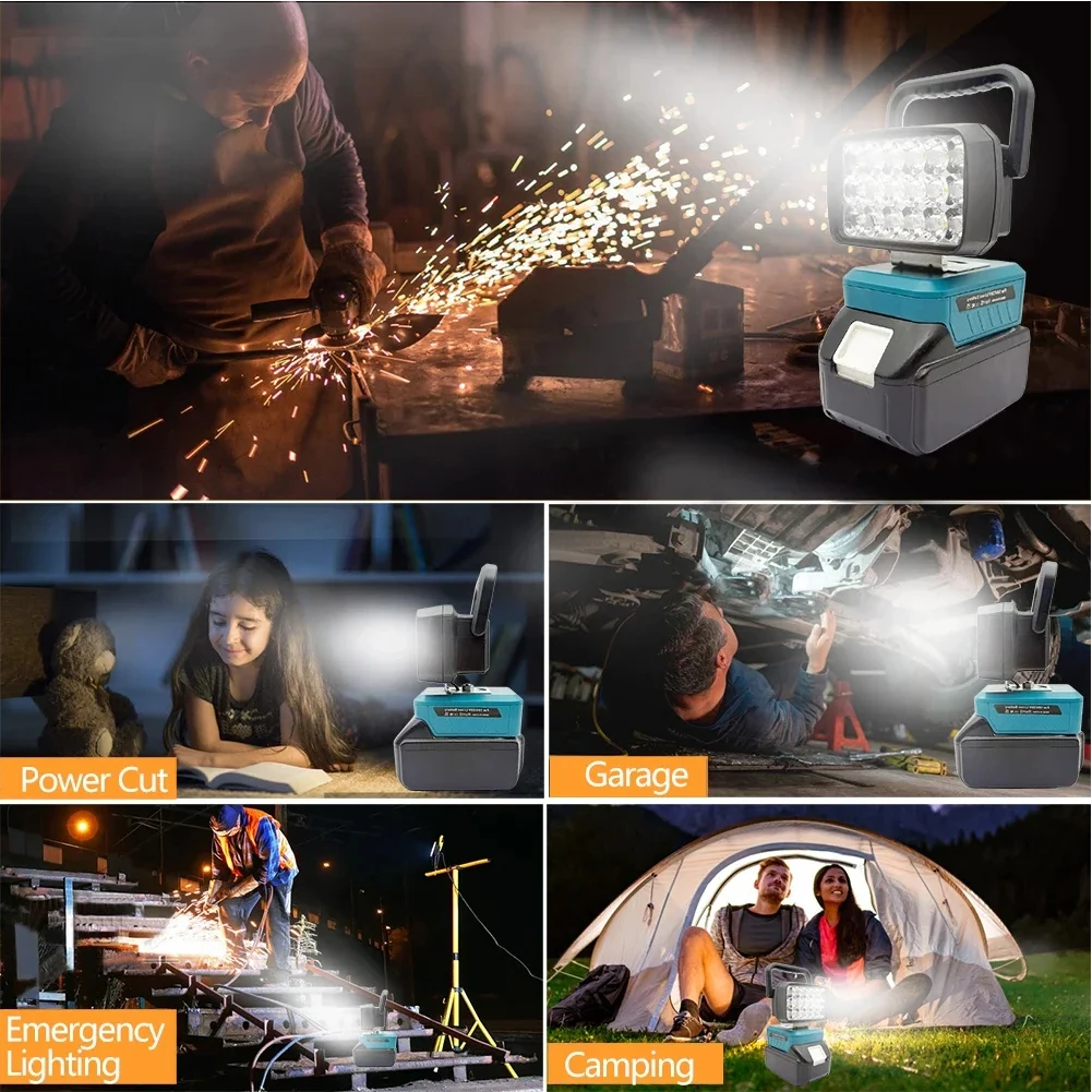 

Bright 18 LED Portable Work Light with Fast Type C Charge and Low Voltage Safety for 18V 20V Lithium Battery Tools