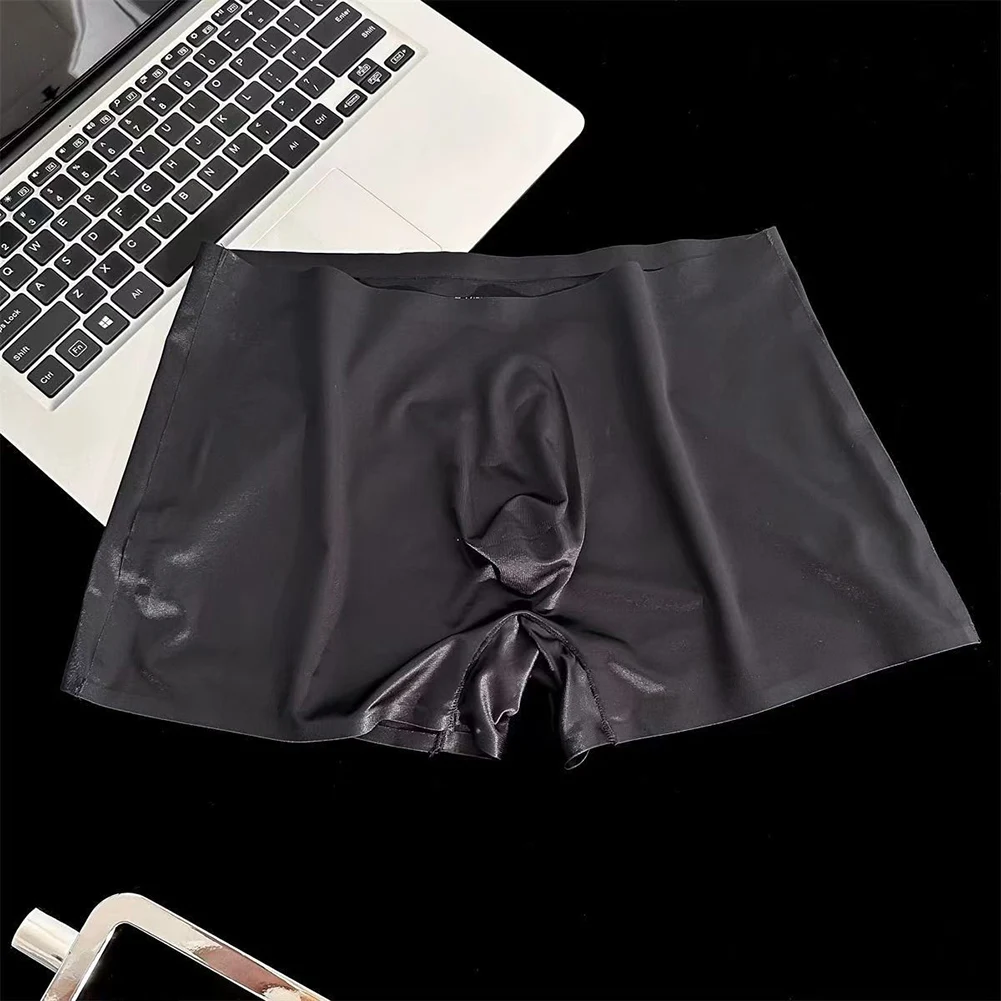 Bulge Pouch Seamless Boxer Gym Workout Sleepwear 68 Nylon 32 Spandex Ultra-thin Satin Silky Tight-fitting Solid Color