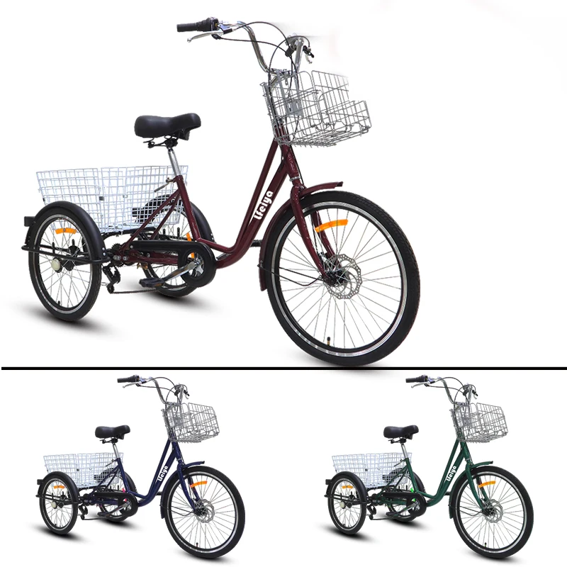 Hecho en China, nuevo modelo, venta al por mayor, barato, 24 pulgadas, 7 velocidades, triciclo de Pedal de 3 ruedas, bicicleta Vintage con cesta de la compra