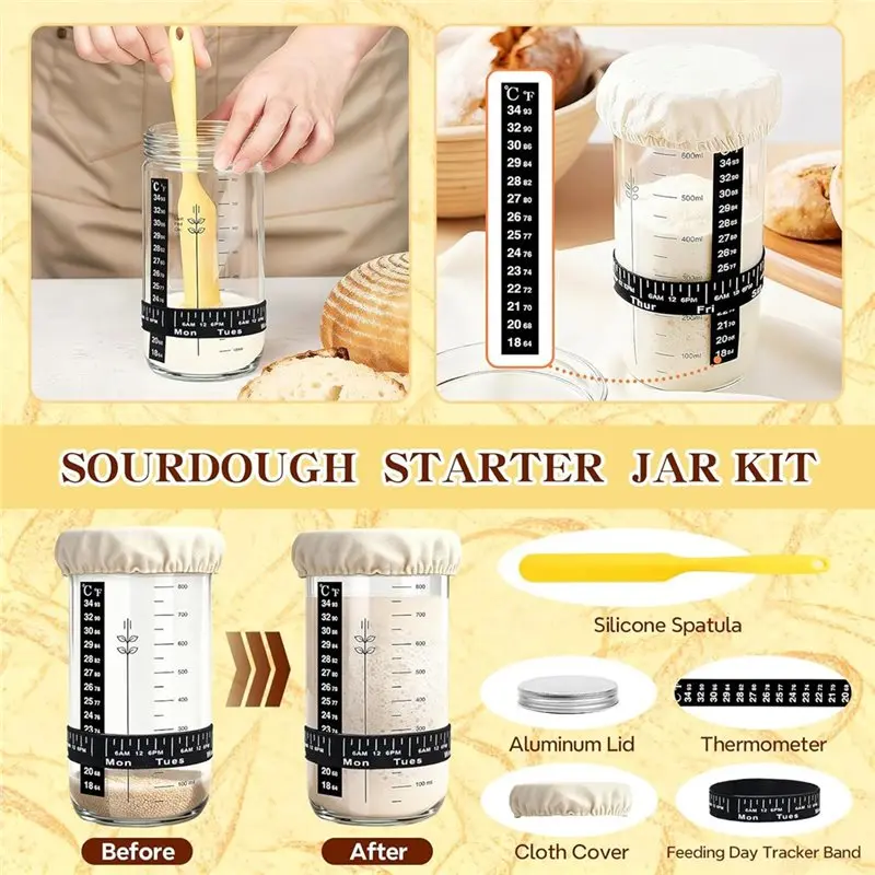 A74E-Bread Baking Supplies, Sourdough Kit, Round& Oval Banneton Bread Proofing Basket, Bread Sling