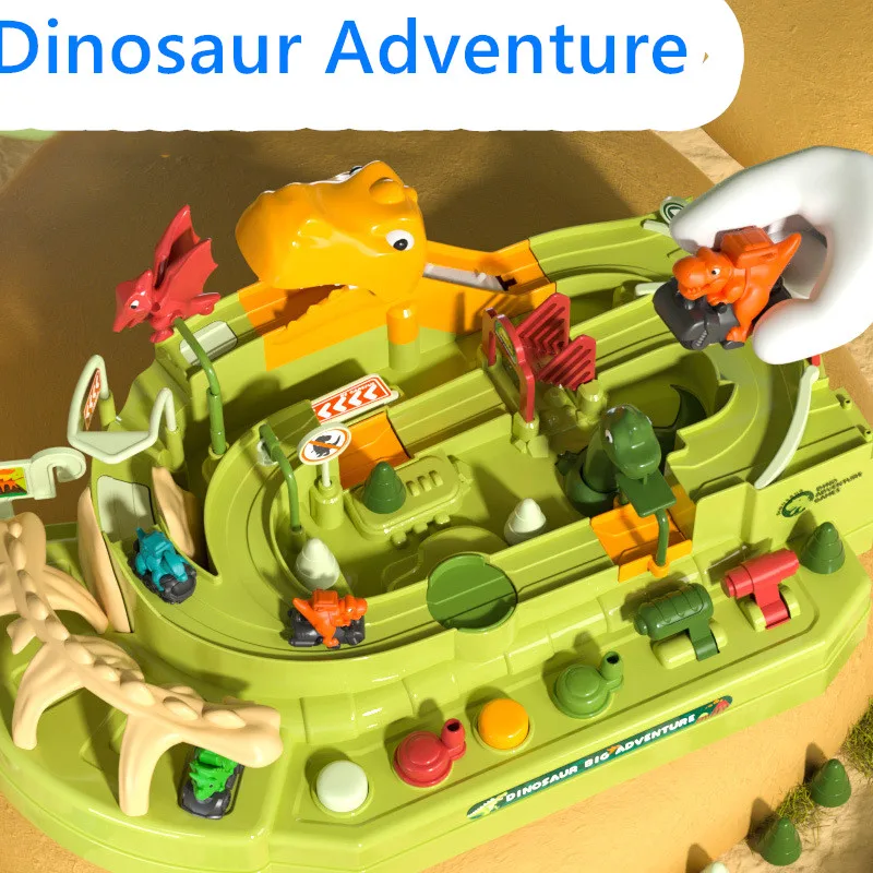 

Dinosaur Toys Car Dino Adventure Curved Road Track Rail Vehicle Parking Lot Kids Boys Interaction Games Children Birthday Gifts