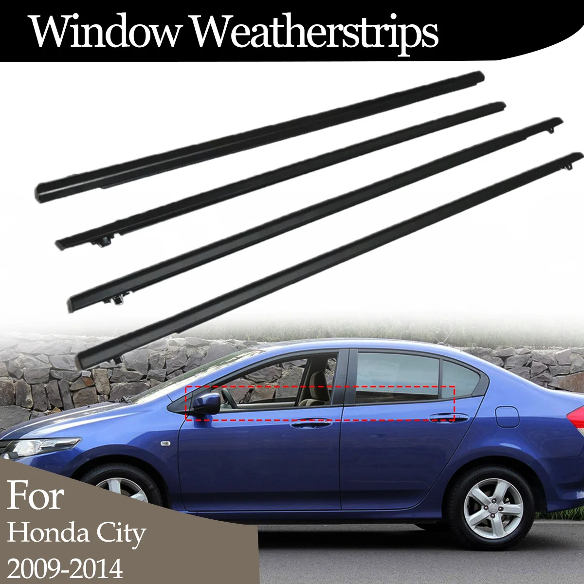 

4PCS Car Outer Windows Rubber Weatherstrip For Honda City 2009-2014 Waterproof Pressure Strip Sealing Strip Car Accessories