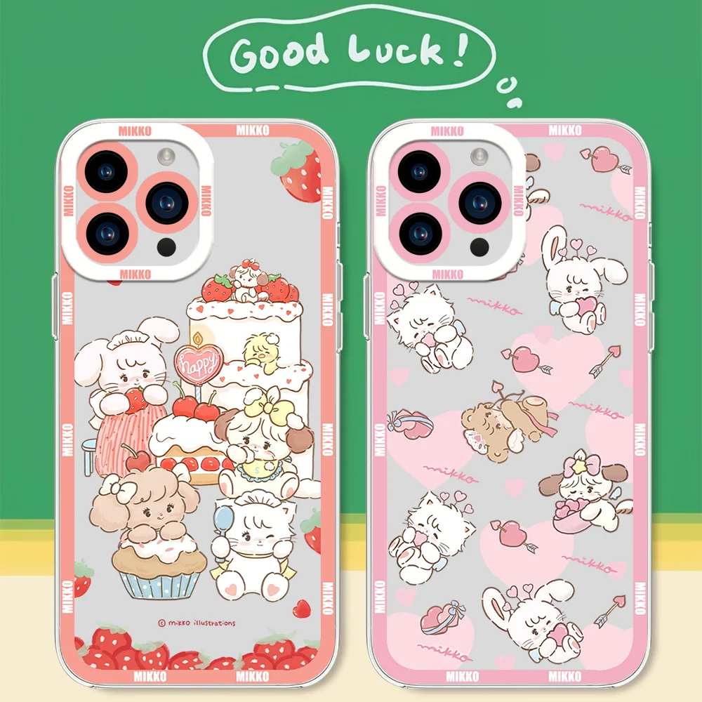 Kawaii MIKKO Cute For iphone 11 12 13 14 15 16 Mini Plus Pro Max Transparent Shell