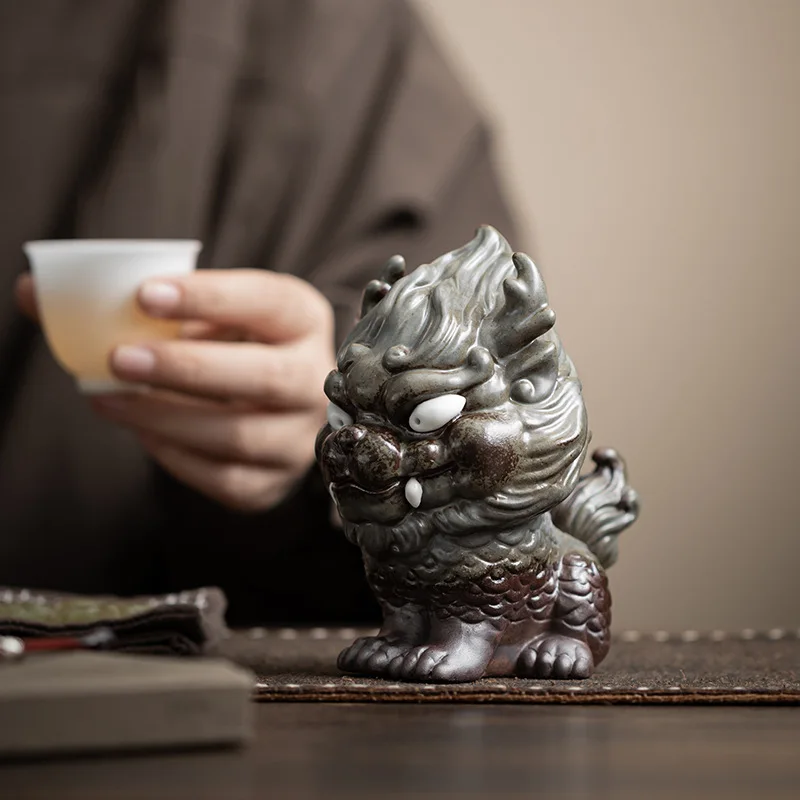 

Old Rock Mud Kirin Tea Pet Ornament, Chinese Style, Tea Nourishing, Desktop Decoration, Home Decor, Tea Set Accessories