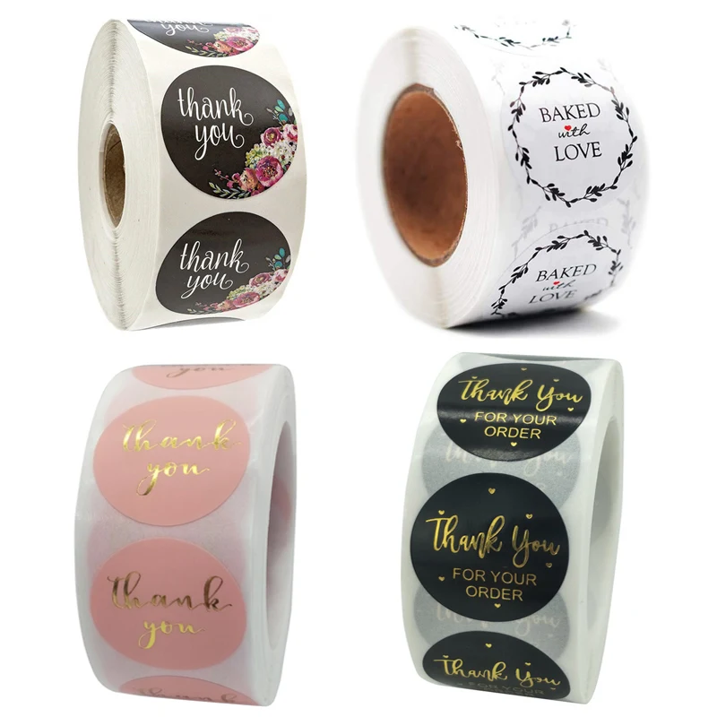 500Pcs/Roll Thank You Sticker Christmas Gift Box Decoration Stationery Cute Washi Tape School Supplies Sticky Notes Kor Kids