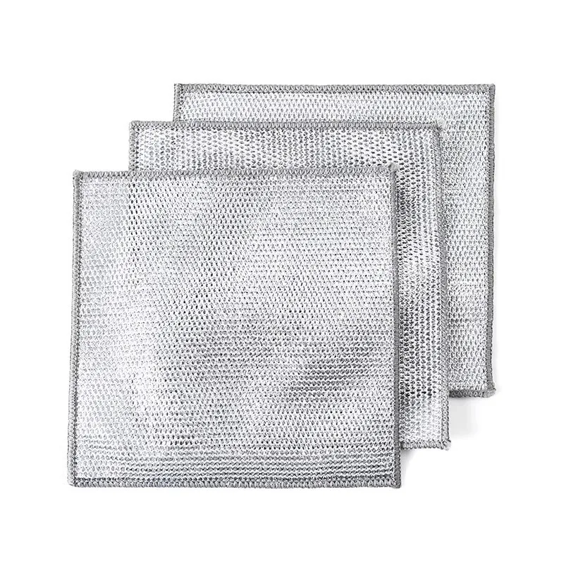 Paño de cocina de alambre plateado, depurador de alambre de acero, resistente al aceite y apto para ollas, estropajo para limpieza de cocina, bola de lana de acero.
