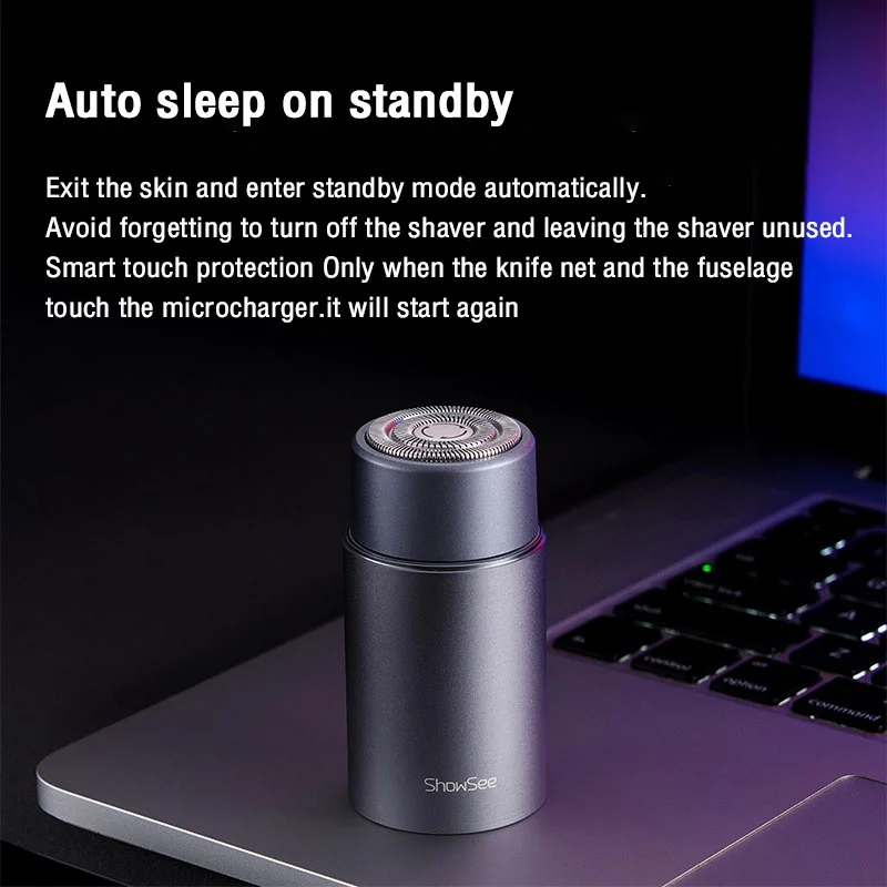 ShowSee Smart Sensor Shaver Portable IPX7 Waterproof Razor Induction Start Magnetic Protective Cover F101-GY