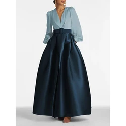 V-Neck Long Sleeve Floor Length Evening Dresses for Elegant Women Formal Occasion Prom Dress Chic Special Event Vestidos 2024