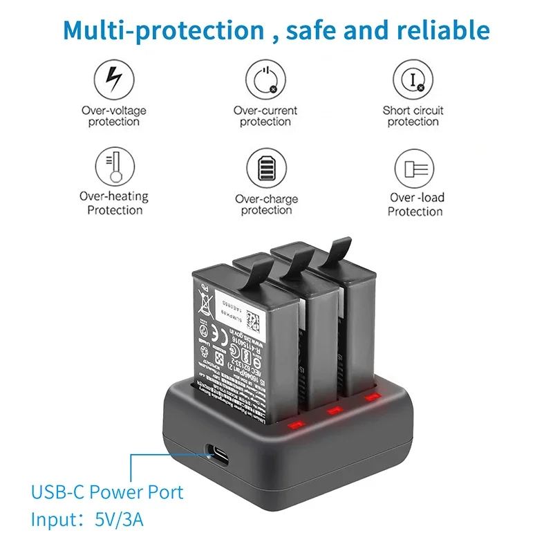 3 in 1 DJI Action 3 Battery charger USB Fast Charging Hub Type-c 5V3A Input For DJI OSMO Action 3 Camera Accessories