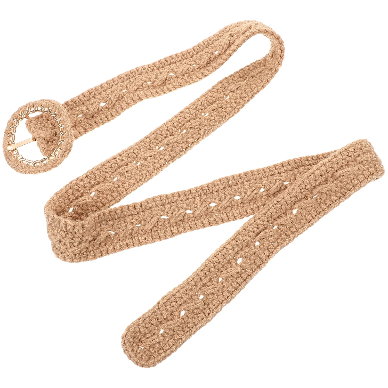 

Плетеный тканый пояс коричневого цвета с стильной круглой пряжкой, вязаный ремень для платьев, повседневной и официальной одежды, цепочные ремни для женщин