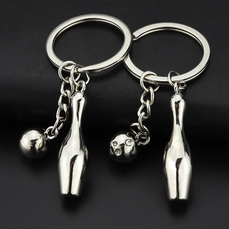 Creative Silver Alloy Bowling Ball Pendant Car Key Ring Purse Bag Ornament Keychain Sports Lover Club Gift Bowling Ball Pendant