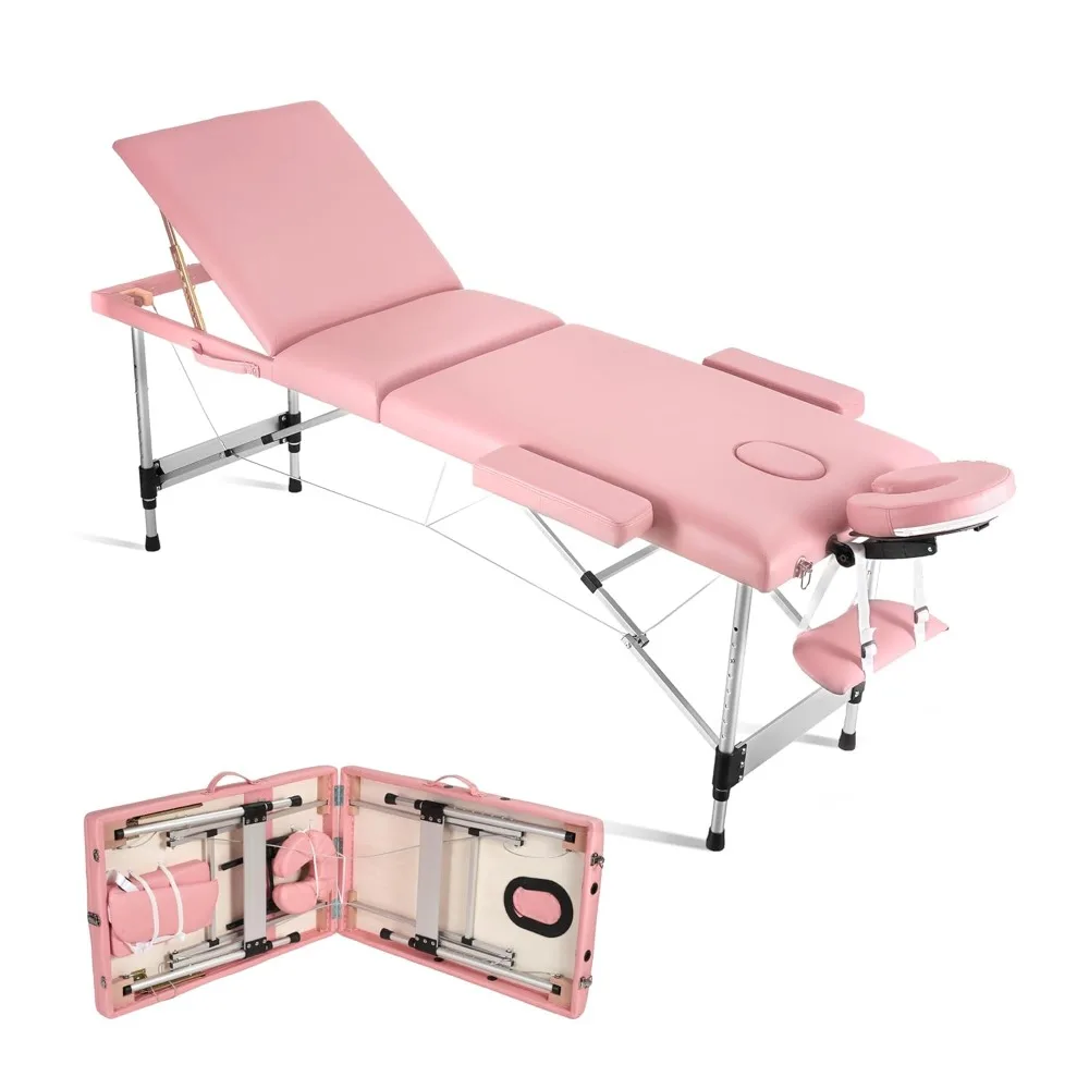 

Massage Table Professional Massge Bed 3 Fold 82 Inches Height Adjustable (Macaron Pink), Customized