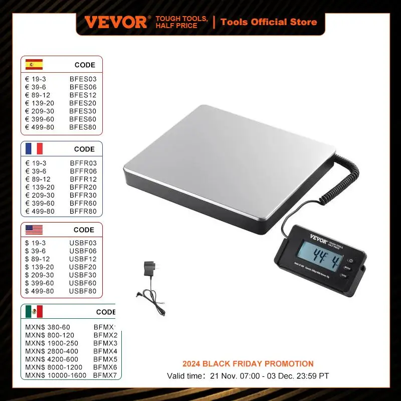 VEVOR 440lbs Digital Shipping Scale with Timer Tare Function HD LCD Screen Portable Package Postal Scale for Home Post Office