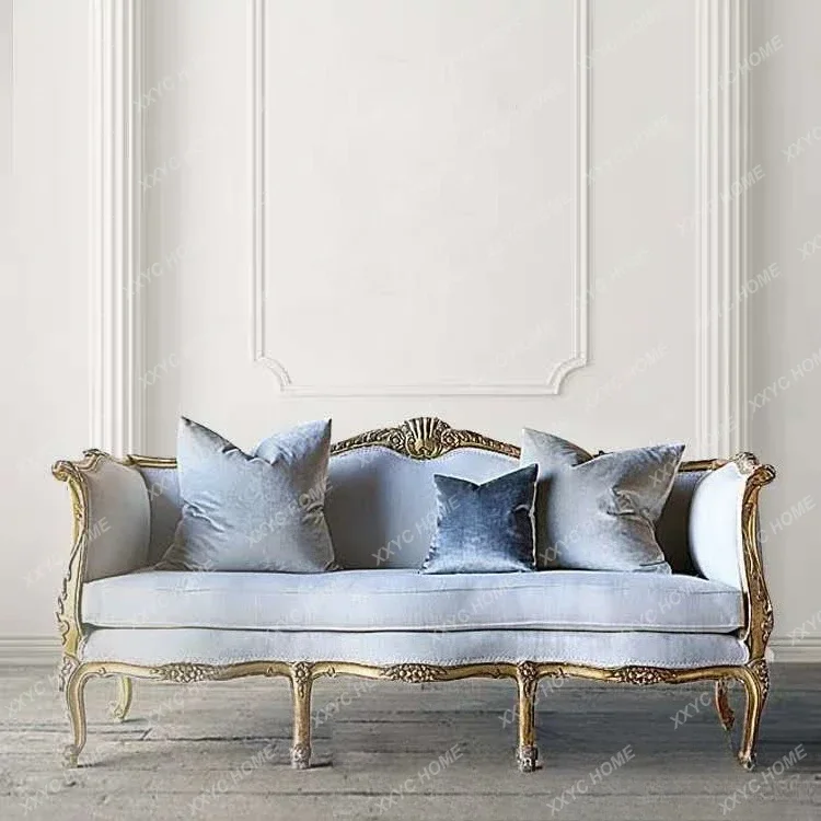HH Country living room solid wood double triple sofa  gold studio photography old soft bag sofa